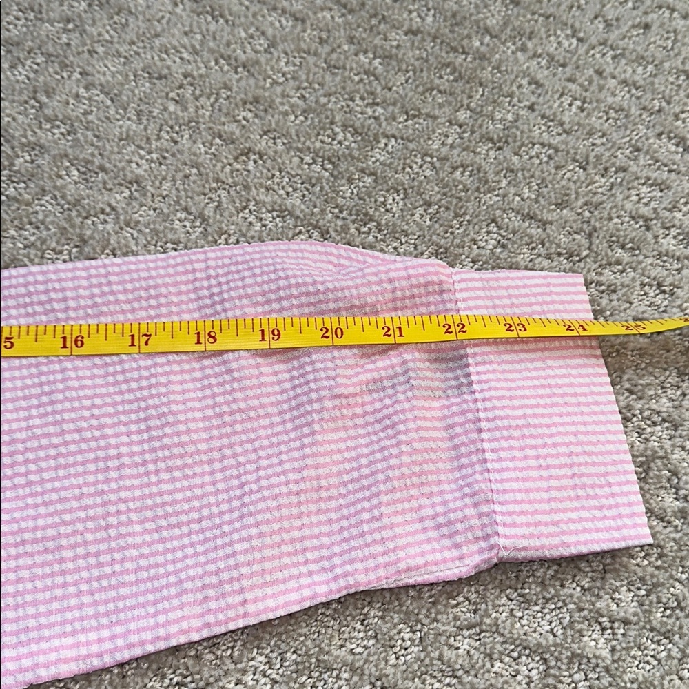 🔵 Pink & White Striped, Long Sleeve, Ruffle Trim, Buttoned Blouse - Picture 13 of 15